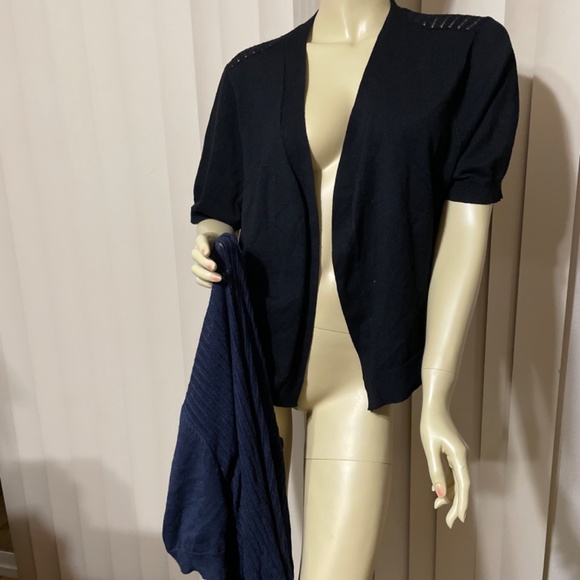 Women Size X 14W Bust 41 Two CJ Banks Open Front Cardigan Lightweight Knit - Bla - Picture 4 of 8